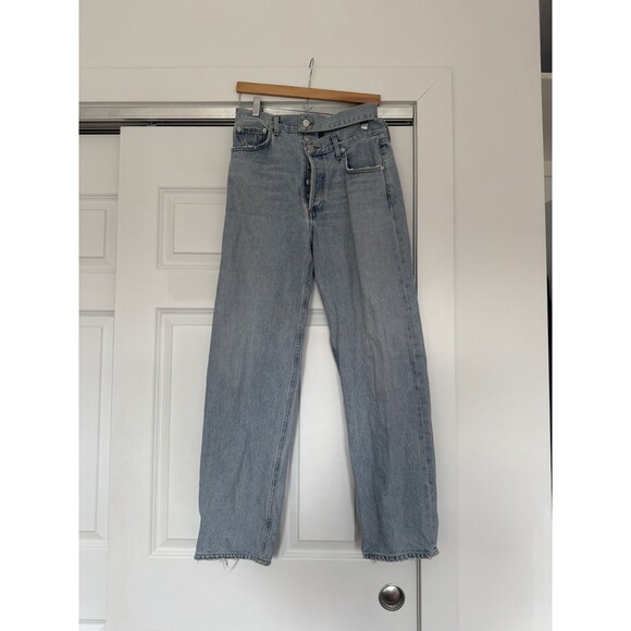 Agolde Women Blue 27 Denim Broken Waistband Jeans Straight High Rise Grunge Punk - Picture 1 of 13
